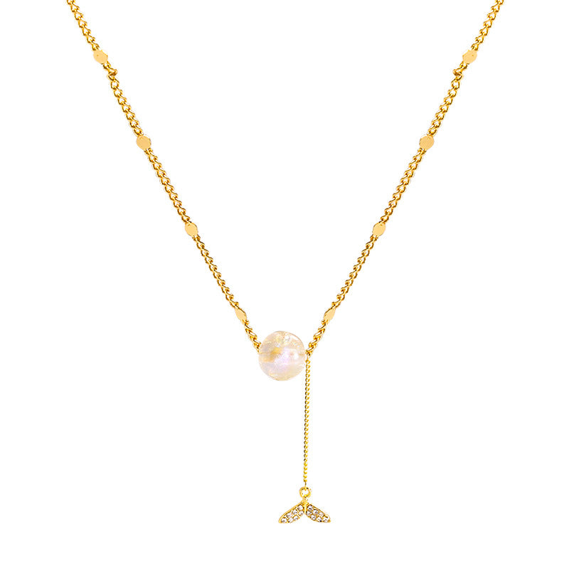 Wholesale Titanium Steel Colorful Pearl Tassel Fishtail Necklace